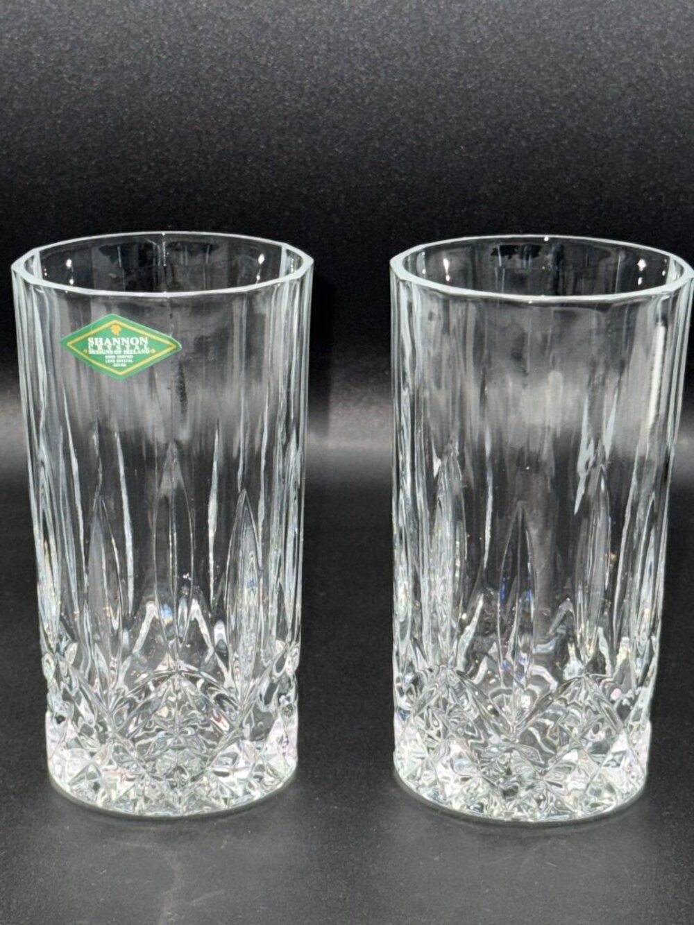 2 OXFORD Crystal GLASSES Tall Beverage Highball 5.5" Shannon Godinger